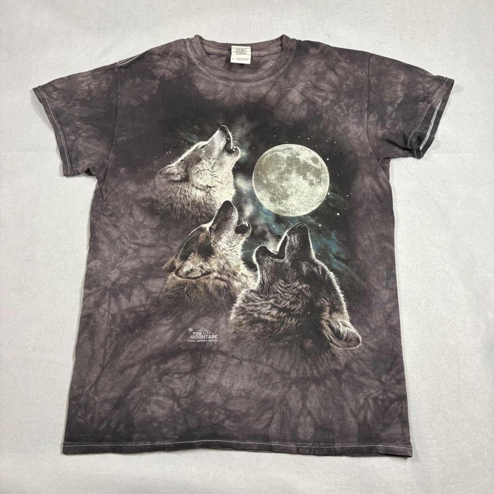 The Mountain Wolf Moon Tie Dye Graphic T-Shirt Brown Mens Small 2007 Art